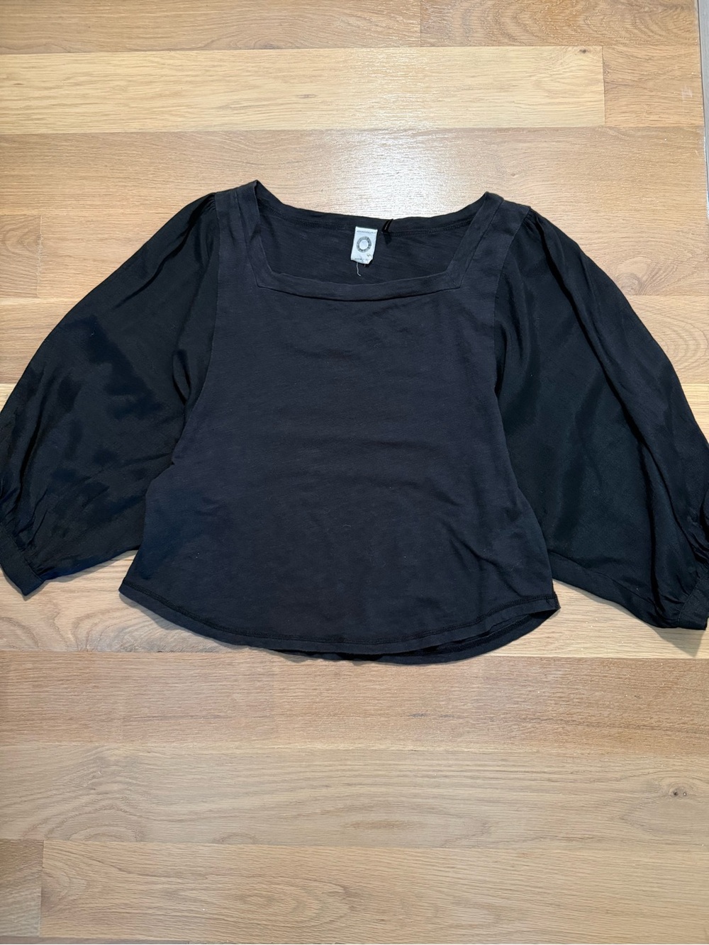Anthropologie Black Square Neck Puff-Sleeve Top